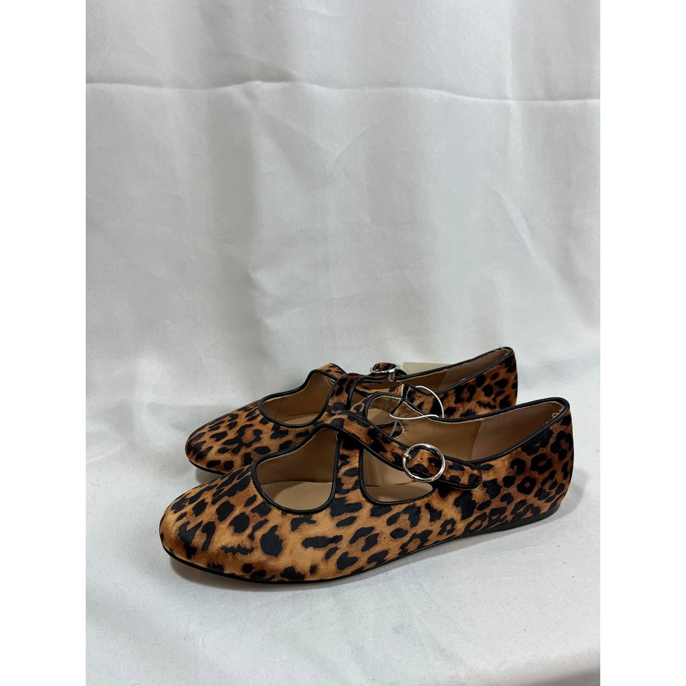 A New Day Womens Leopard Print Mary Jane Flats Brown Animal Print Buckle Size 10